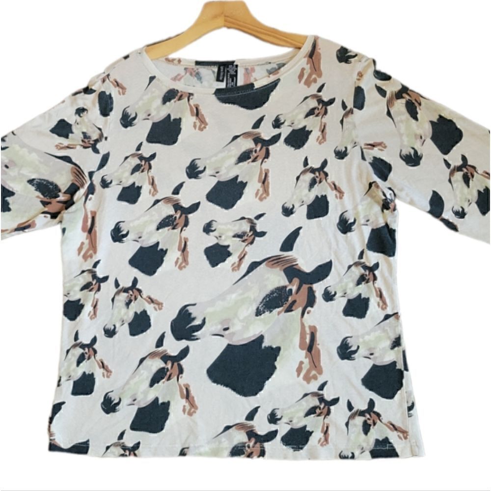 Lynn Ritchie Silk Blend Horse Animal Print Print 3/4 Sleeve Top XL